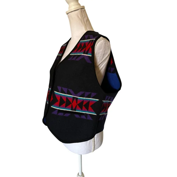 Vintage Knockabouts Pendleton Aztec Wool Vest Women's Sz Large Black Multicolor - Picture 9 of 11